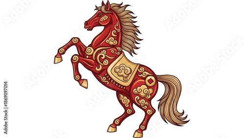 Classical Chinese carving ornamental style luxury Chinese New Year horse vector, premium look