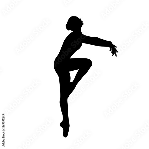A black silhouette of a ballerina standing. 