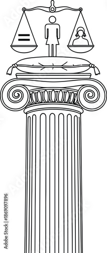 Justice scale on column with equality and law