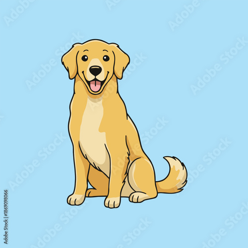 Cute Golden Retriever Dog Sitting with Happy Face - Animal Character Vector Illustration 
