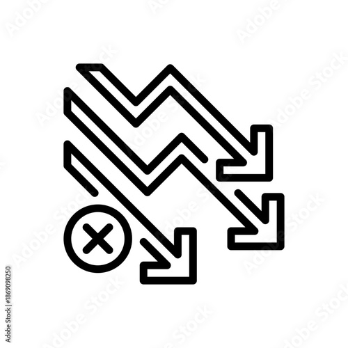 Negative Trend Line Icon, Outline Symbol for Market Loss, Financial Decrease, Warning Indicator, Performance Decline, and Risk Assessment. Vector Sign Icon.