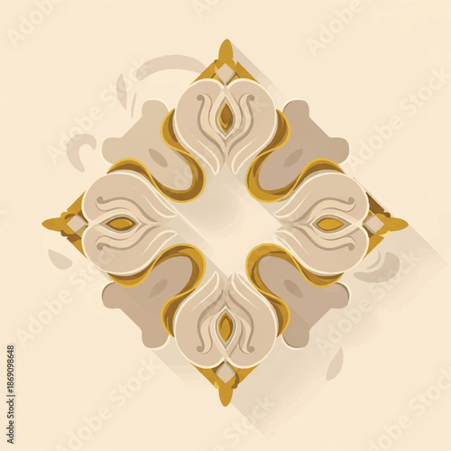 Ornate Golden Symmetrical Decorative Design Element.