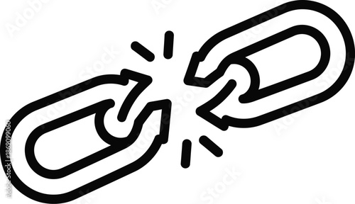 Broken chain link with sparks flying apart