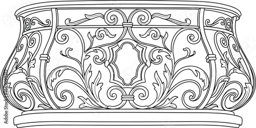Ornate wrought iron decorative railing with floral details
