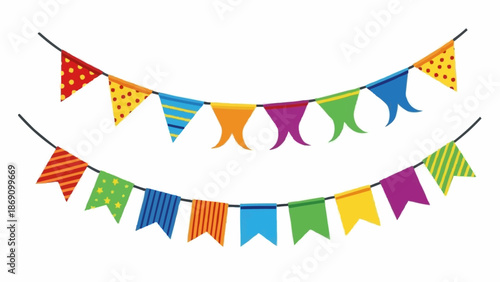 Colorful festive bunting flags strung on a line for celebration.