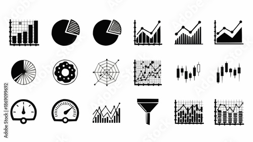 Collection of various business and financial chart icons.