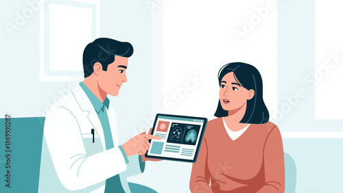 Doctor Explaining Medical Images to Patient in a Clinical Setting