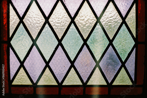 Film photo of a Stained Glass Window with Geometric Patterns