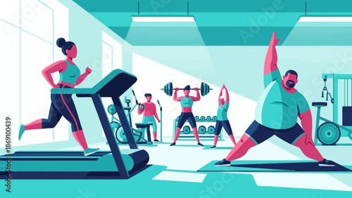 People Exercising in a Modern Fitness Center with Various Equipment and Active Lifestyle