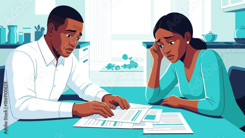 A man and woman reviewing documents together at a table in a bright office space