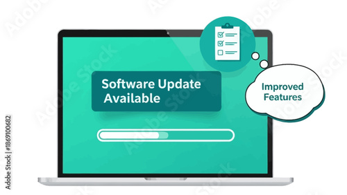 A laptop screen displaying a software update notification with improved features available