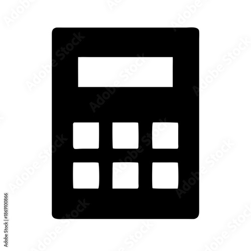 Black and white icon of calculator with display and buttons for math, accounting, or financial calculations
