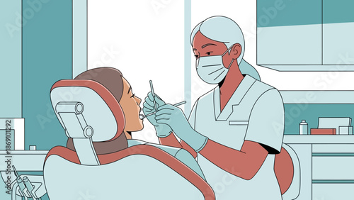 Dentist examining a patient's teeth in a modern dental clinic