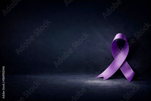 Purple Awareness Ribbon on Dark Background with Copy Space