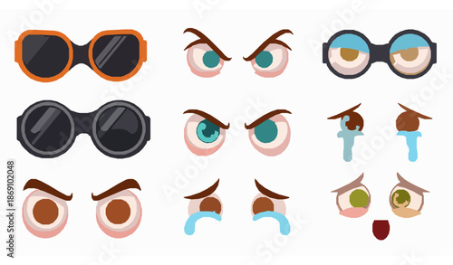Comical cartoon character eyes expression set goggle style vector illustration for stickers and kids design