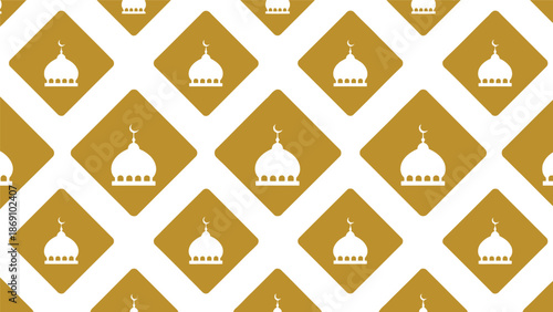 Golden islamic pattern background with mosque silhouettes Vector