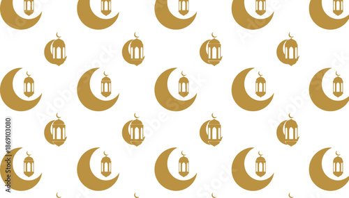 Golden crescent moon and lantern pattern for ramadan Vector