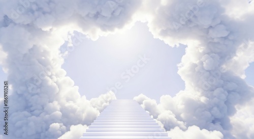 Heavenly White Clouds Frame with Bright Light and Stairway to Heaven