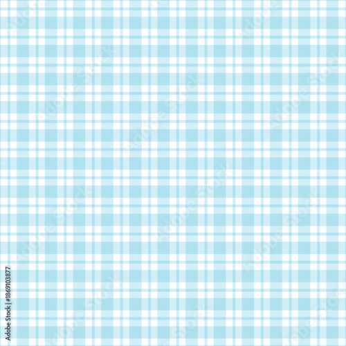 Soft pastel blue and white plaid background featuring a classic gingham check seamless pattern, ideal for digital scrapbooking, fabric prints, or charming decorative projects