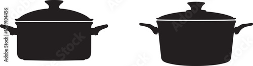 Two different sized cooking pots with lids and handles, black silhouettes