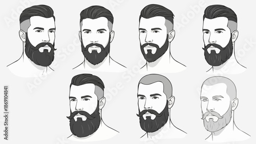 Collection of Diverse Bearded Man Hairstyles and Facial Hair Styles.