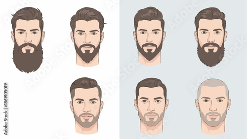 Collection of diverse male faces with various beard styles and haircuts.