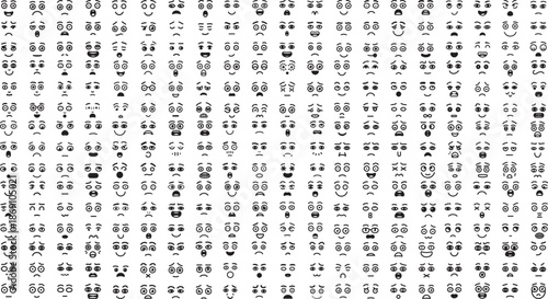 Various emoticon faces and symbols arranged in rows on white background