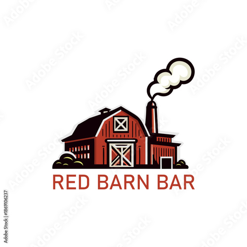 Red Barn Bar Logo Rustic Farm Style Vector