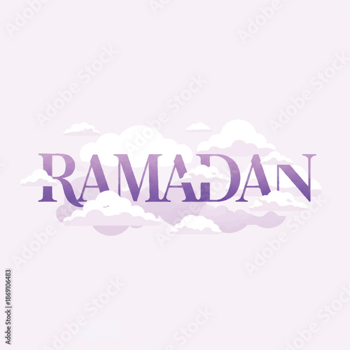 Ramadan Text in Purple Clouds.