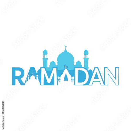 Ramadan Text with Mosque Silhouette Design.