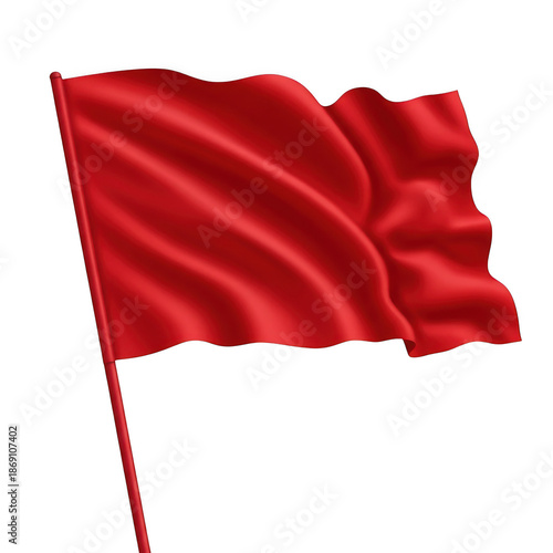 Waving red flag isolated on transparent background