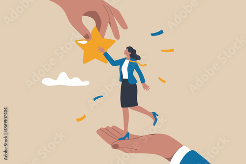 Woman receiving a star award from supportive hands with confetti celebrating achievement