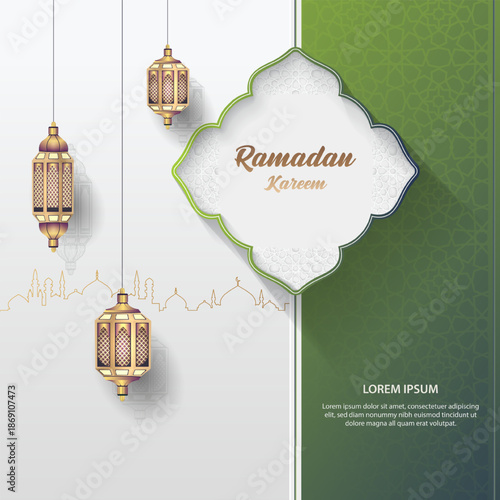 islamic ramadan kareem template background with beautiful lanterns 