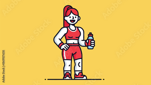 Fit sportswoman holding water bottle resting after workout vector art