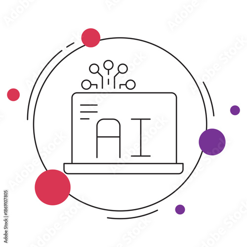 AI Laptop Icon, AI Powered Laptop, Intelligent Computing Device, Smart Technology Laptop, Advanced AI System, vector
