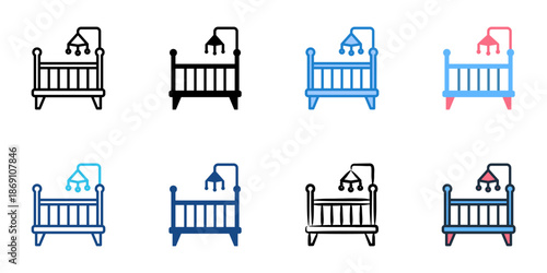 Crib icons set multiple style collection. Editable stroke 
