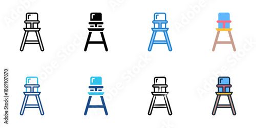 High chair icons set multiple style collection. Editable stroke 
