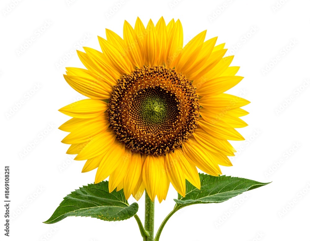 Fototapeta premium A vibrant, close-up photograph of a bright yellow sunflower on a white background