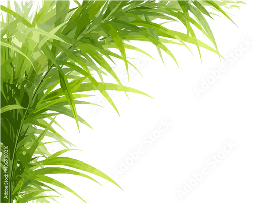 Przezroczyste, zielone liście palmowe tworzą delikatną, wektorową ramkę w rogu, idealną jako tło dla ekologicznych projektów.