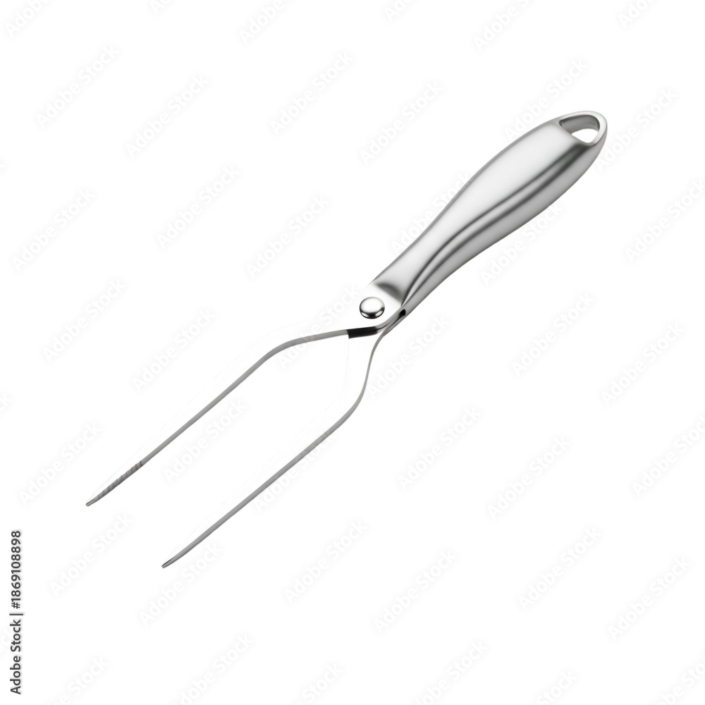 Obraz premium Stainless steel meat fork with long handle and two prongs
