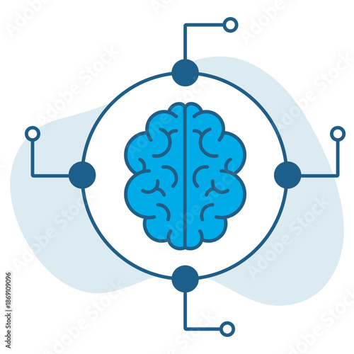 AI Brain Network Icon, Artificial Intelligence Network, Neural Brain System, Smart AI Brain, Cognitive Computing Network, vector