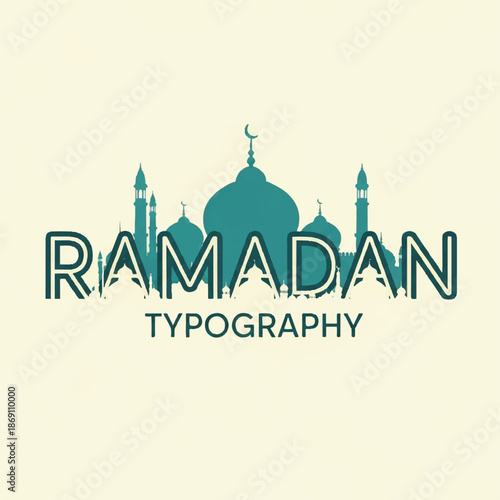 Ramadan Typography with Mosque Silhouette Design.