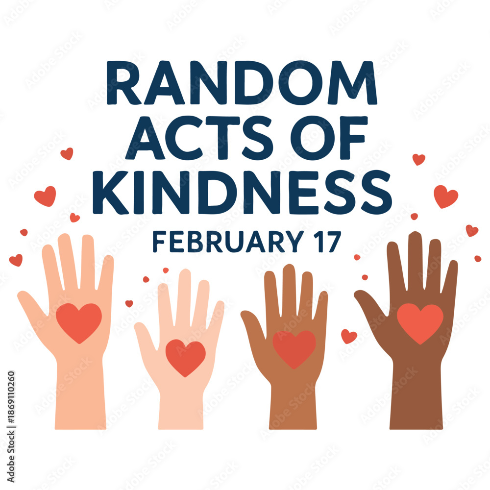 Obraz premium Random Acts of Kindness February 17 Banner Background with Hands and Love Icon