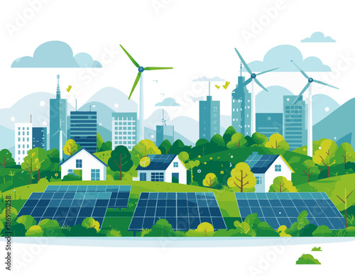 Colorful flat vector illustration for eco city concept