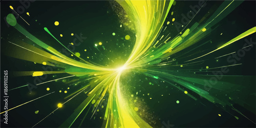 Abstract green light background design with glowing stars and blue magic shine