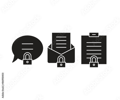 message and document and encrypted icons set vector illustration