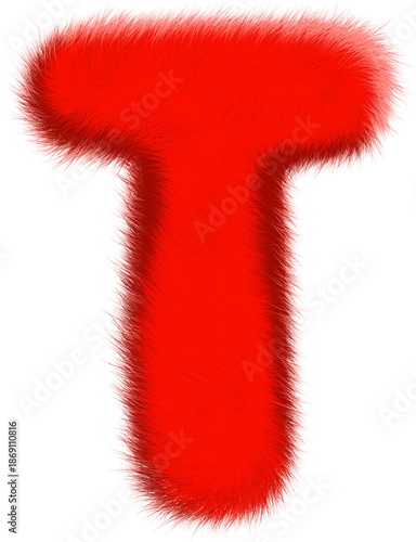 Red Fluffy Letter T 3D Furry Alphabet PNG