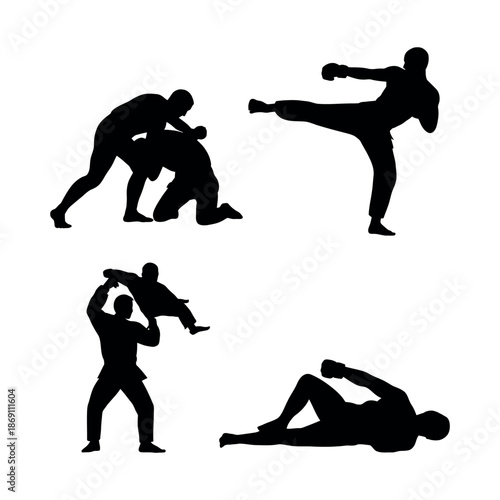 Martial arts techniques silhouettes Vector