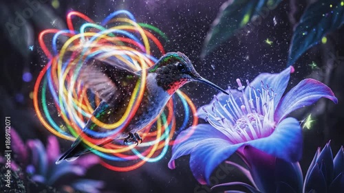 Wallpaper Mural Magical Hummingbird Feeds on Glowing Flower in Enchanted Forest. Torontodigital.ca