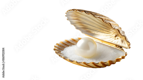 Open Seashell with a Lustrous Pearl on Sand and Black Background Isolated on Transparent Background